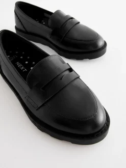 Black Matt School Leather Loafers