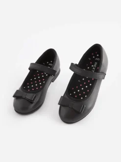 Black Matt Standard Fit (F) School Leather Bow Mary Jane Shoes