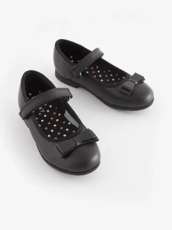 Black Matt Standard Fit (F) School Leather Bow Mary Jane Shoes