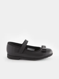 Black Matt Standard Fit (F) School Leather Bow Mary Jane Shoes