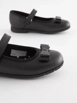 Black Matt Standard Fit (F) School Leather Bow Mary Jane Shoes
