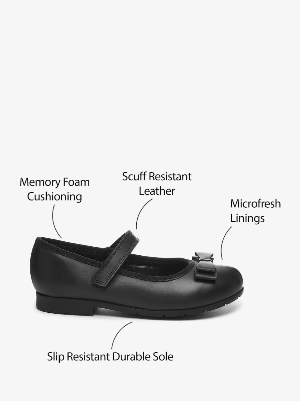 Black Matt Standard Fit (F) School Leather Bow Mary Jane Shoes