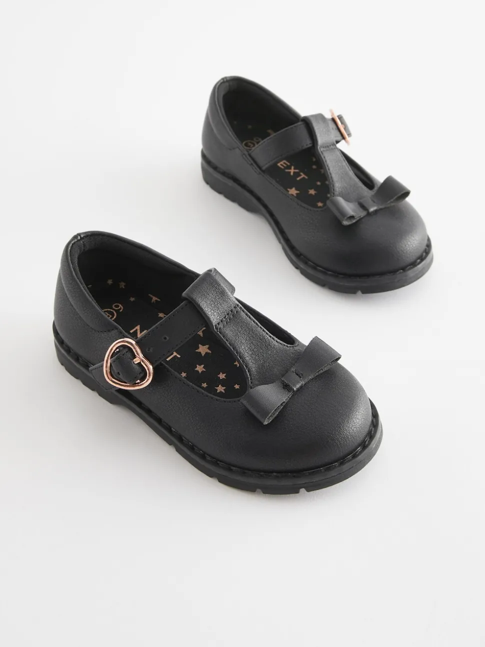 Black Matt Standard Fit (F) School Junior Bow T-Bar Shoes