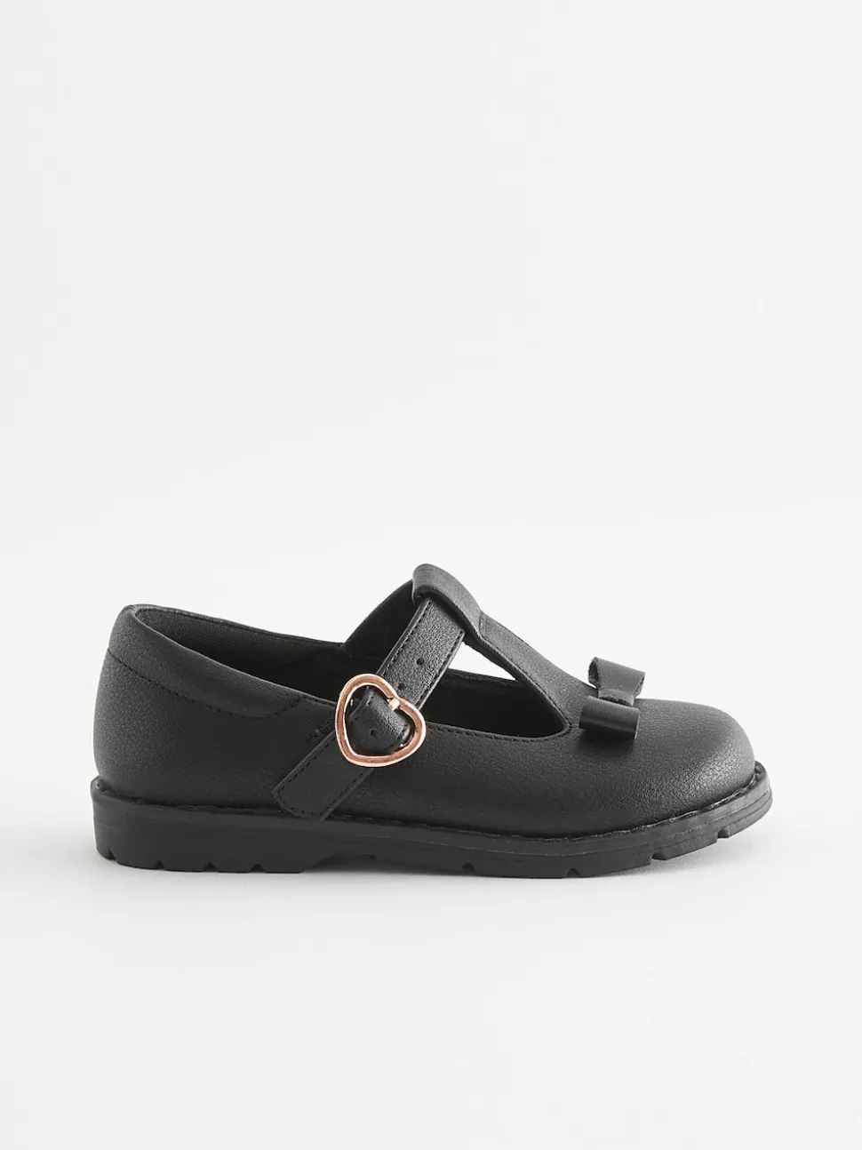 Black Matt Standard Fit (F) School Junior Bow T-Bar Shoes