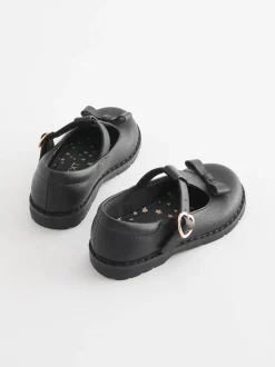 Black Matt Standard Fit (F) School Junior Bow T-Bar Shoes
