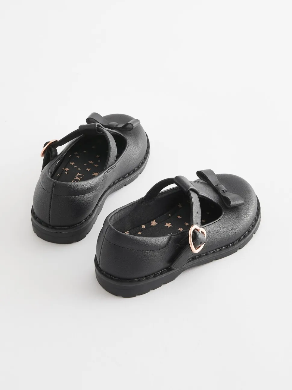 Black Matt Standard Fit (F) School Junior Bow T-Bar Shoes