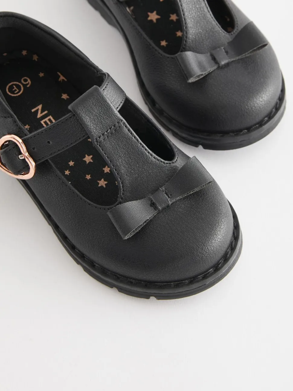 Black Matt Standard Fit (F) School Junior Bow T-Bar Shoes