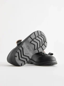 Black Matt Standard Fit (F) School Junior Bow T-Bar Shoes