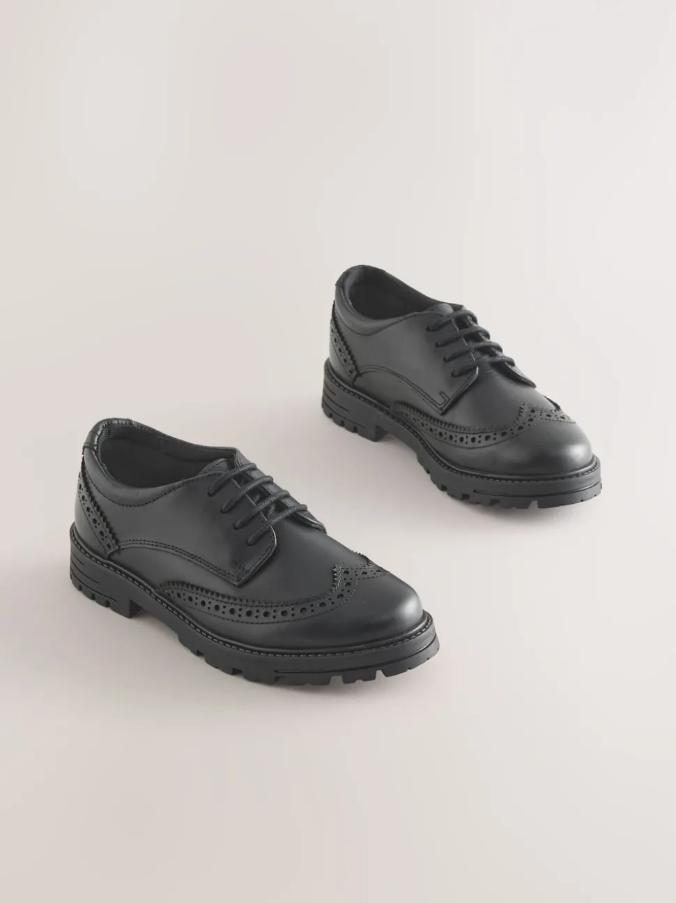 Black Matt Standard Fit (F) School Leather Chunky Lace-Up Brogues