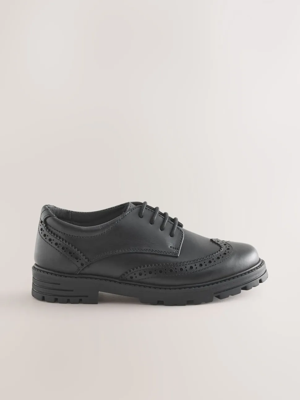 Black Matt Standard Fit (F) School Leather Chunky Lace-Up Brogues