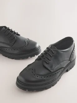 Black Matt Standard Fit (F) School Leather Chunky Lace-Up Brogues