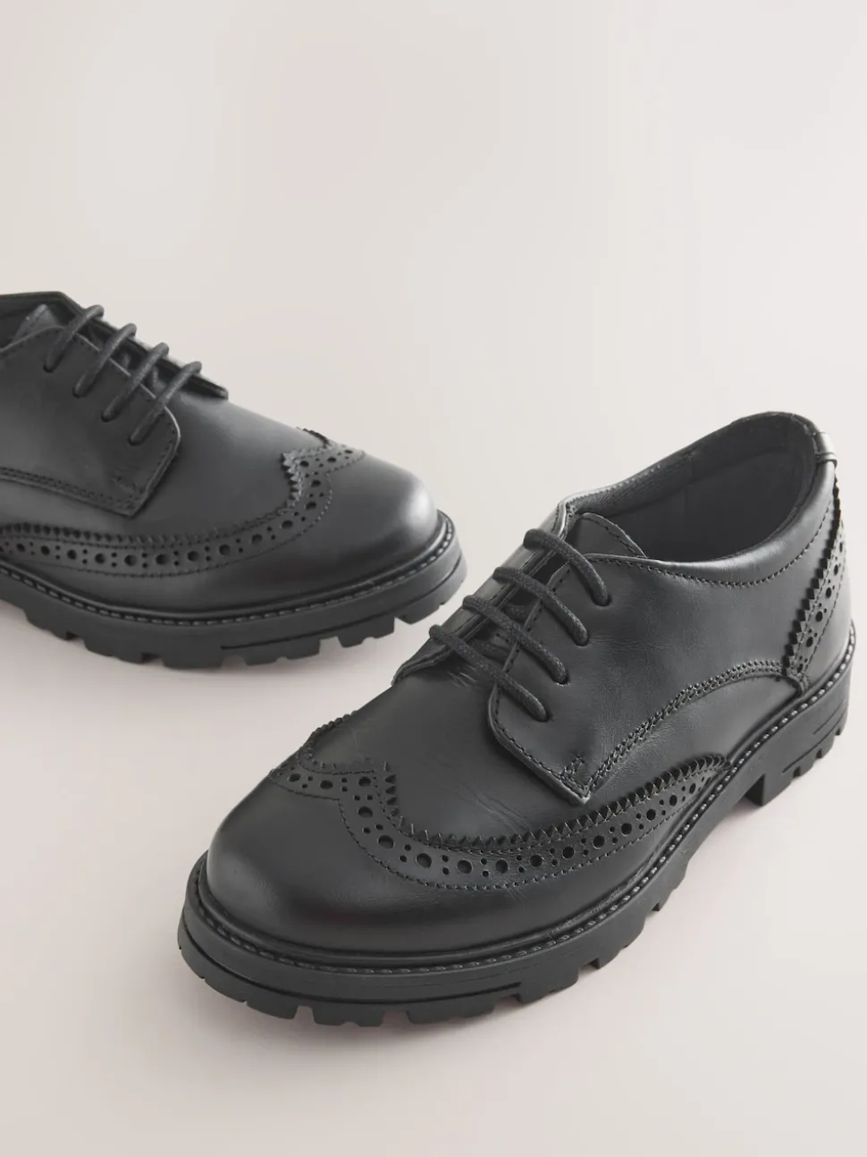Black Matt Standard Fit (F) School Leather Chunky Lace-Up Brogues