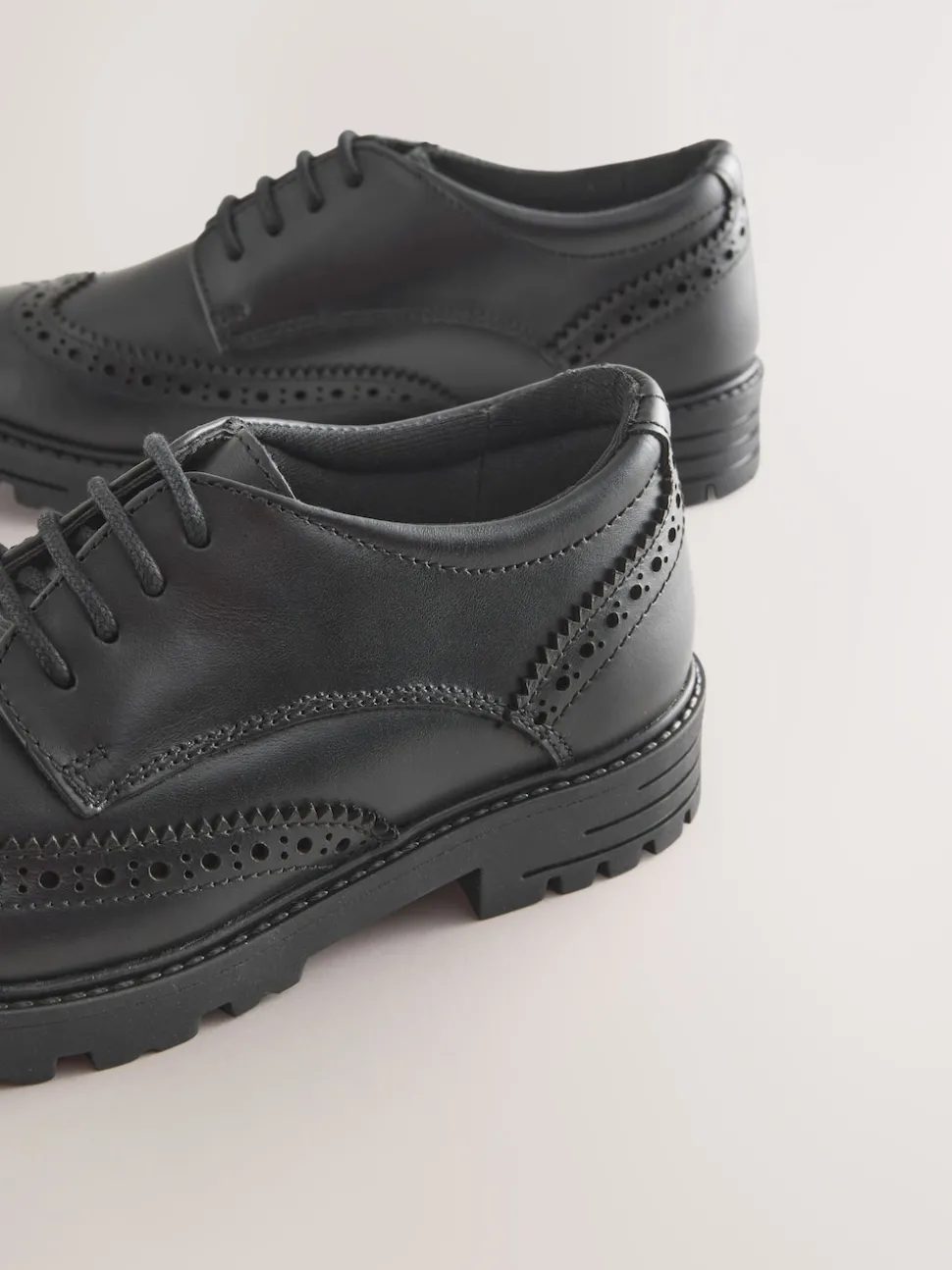 Black Matt Standard Fit (F) School Leather Chunky Lace-Up Brogues