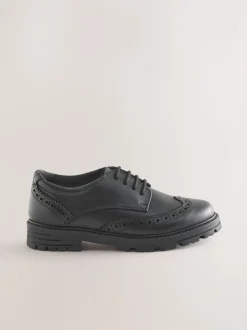 Black Matt Wide Fit (G) School Leather Chunky Lace-Up Brogues