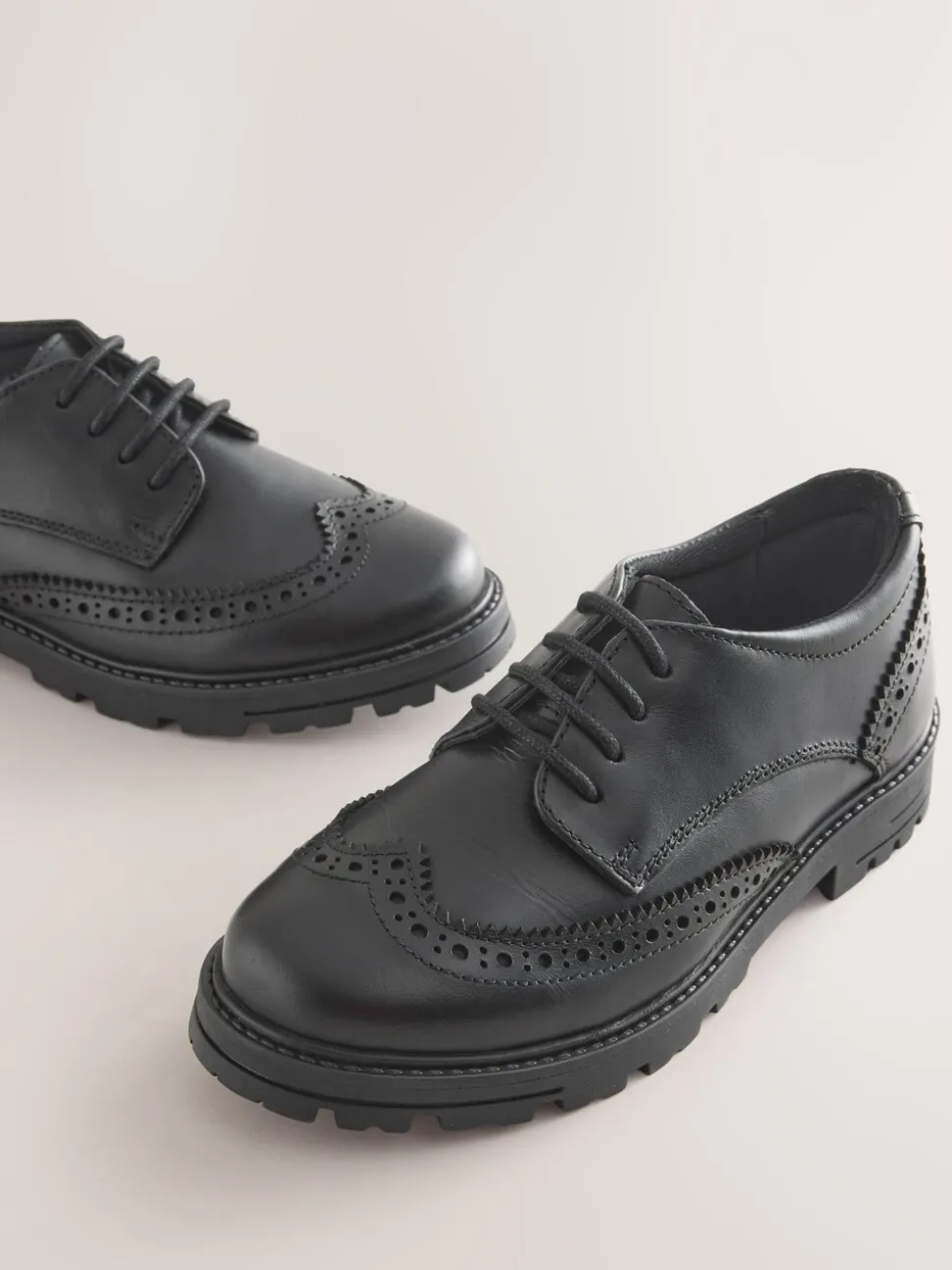 Black Matt Wide Fit (G) School Leather Chunky Lace-Up Brogues