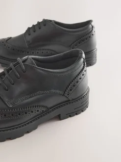 Black Matt Wide Fit (G) School Leather Chunky Lace-Up Brogues