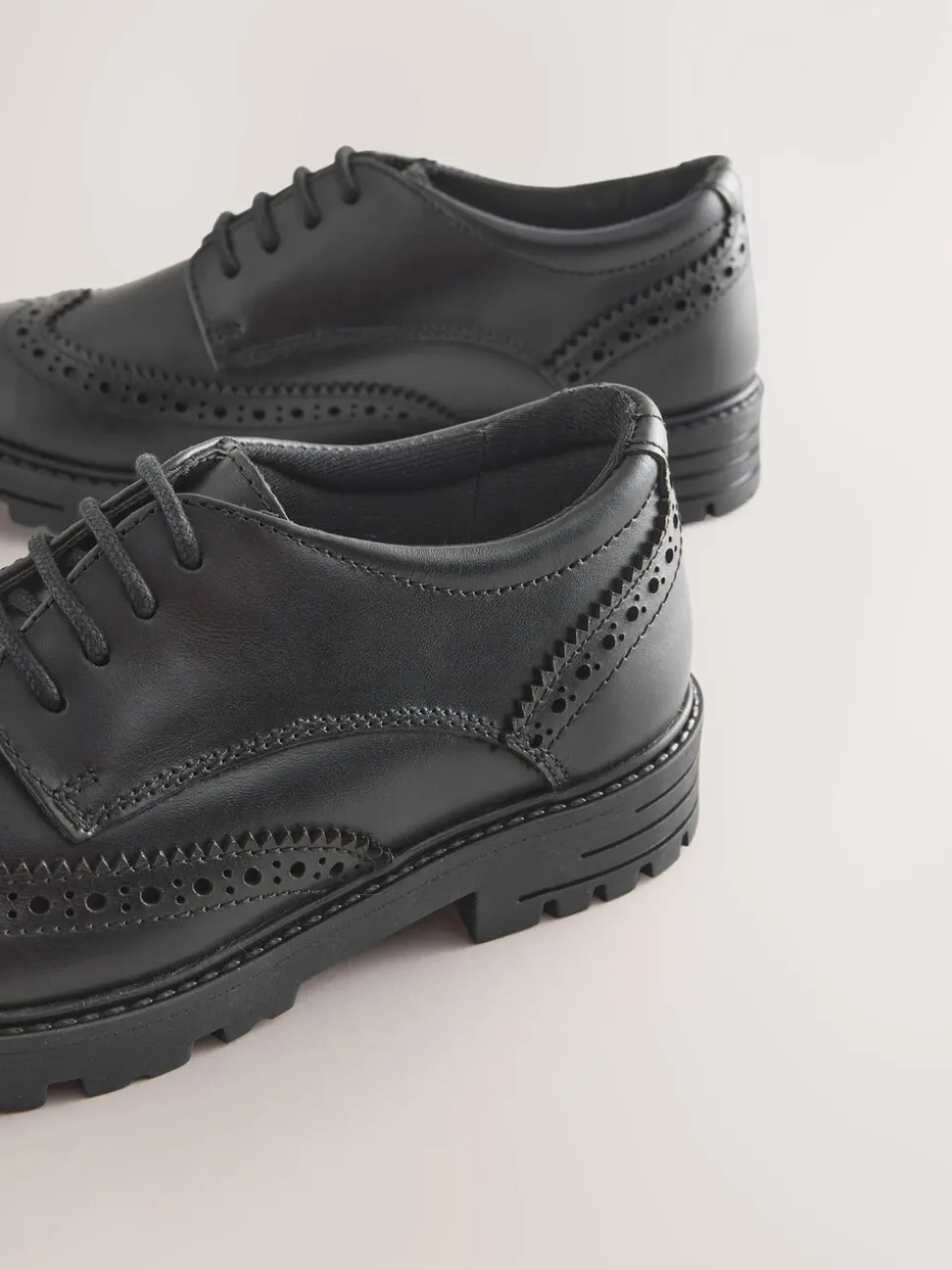 Black Matt Wide Fit (G) School Leather Chunky Lace-Up Brogues