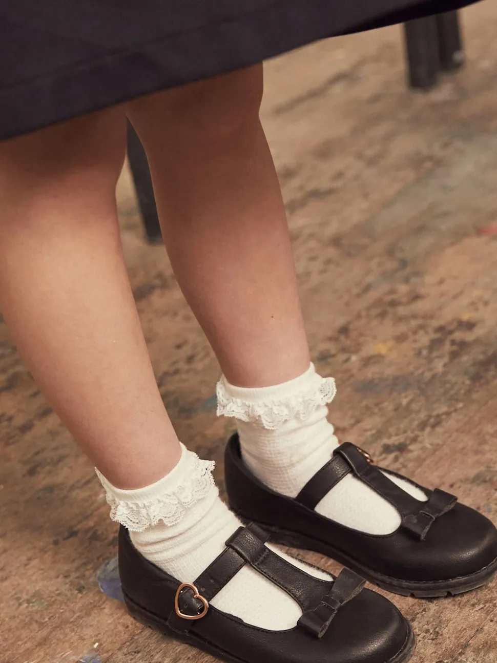 Black Matt Wide Fit (G) School Junior Bow T-Bar Shoes