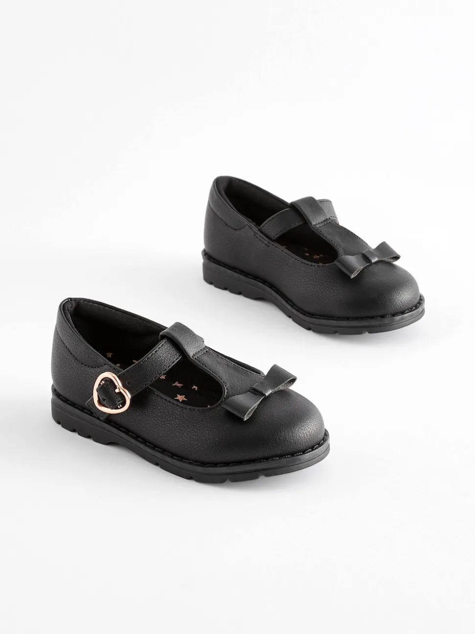 Black Matt Wide Fit (G) School Junior Bow T-Bar Shoes