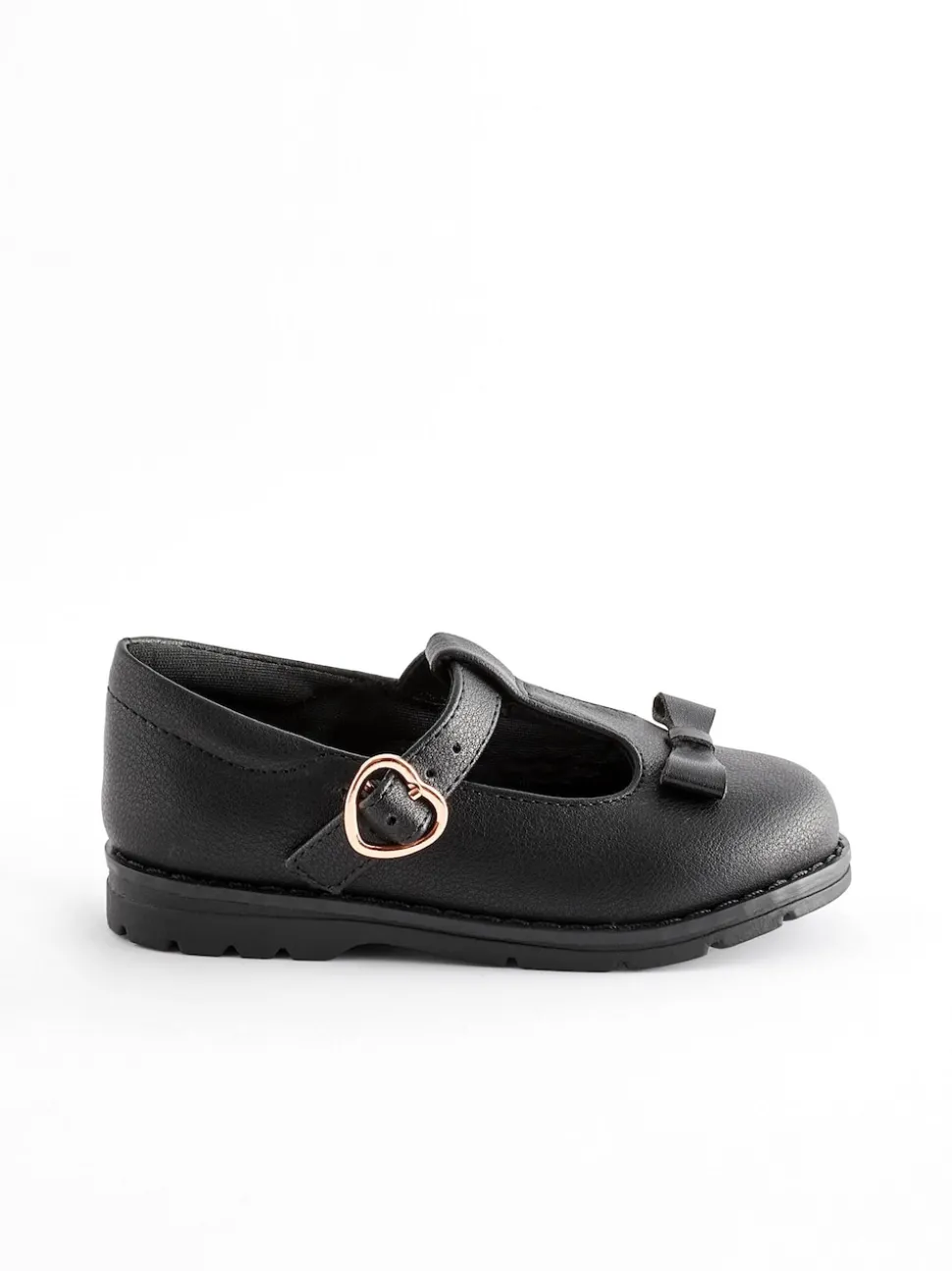 Black Matt Wide Fit (G) School Junior Bow T-Bar Shoes