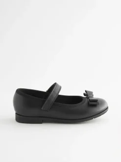 Black Matt Wide Fit (G) School Leather Bow Mary Jane Shoes