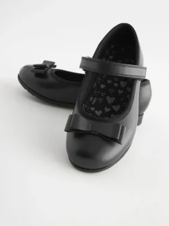 Black Matt Wide Fit (G) School Leather Bow Mary Jane Shoes