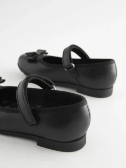 Black Matt Wide Fit (G) School Leather Bow Mary Jane Shoes