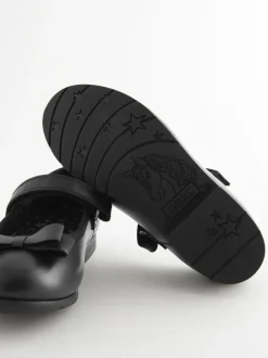 Black Matt Wide Fit (G) School Leather Bow Mary Jane Shoes