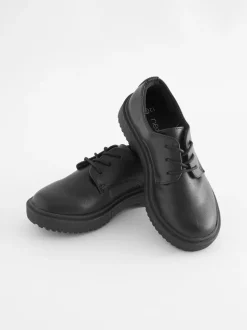 Black Matt Wide Fit (G) School Chunky Lace-Up Shoes