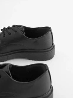 Black Matt Wide Fit (G) School Chunky Lace-Up Shoes