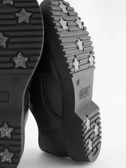 Black Matt Wide Fit (G) School Chunky Lace-Up Shoes