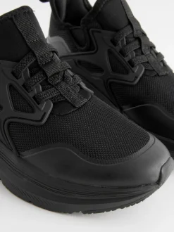 Black Mesh Elastic Lace Trainers