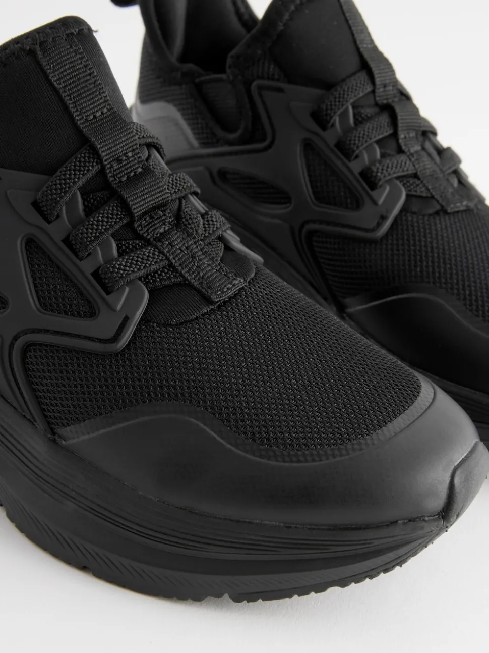 Black Mesh Elastic Lace Trainers