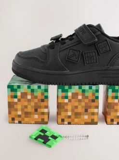 Black Minecraft School Touch Fastening Elastic Lace Shoes