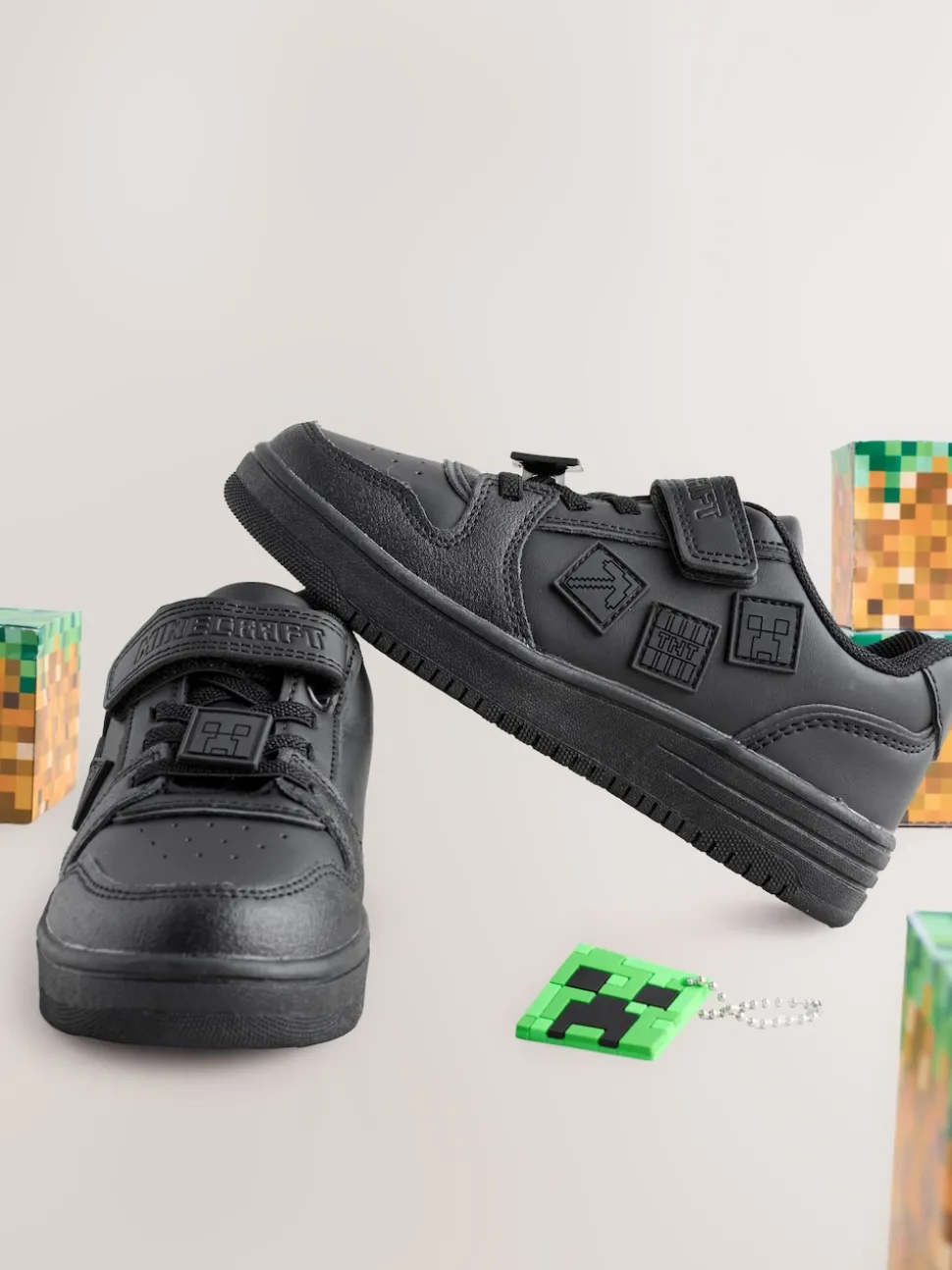Black Minecraft School Touch Fastening Elastic Lace Shoes