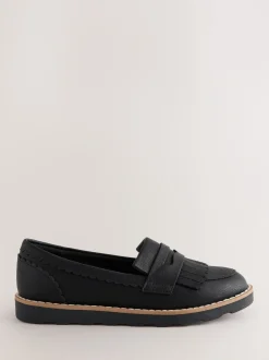 Black Narrow Fit (E) School Loafers