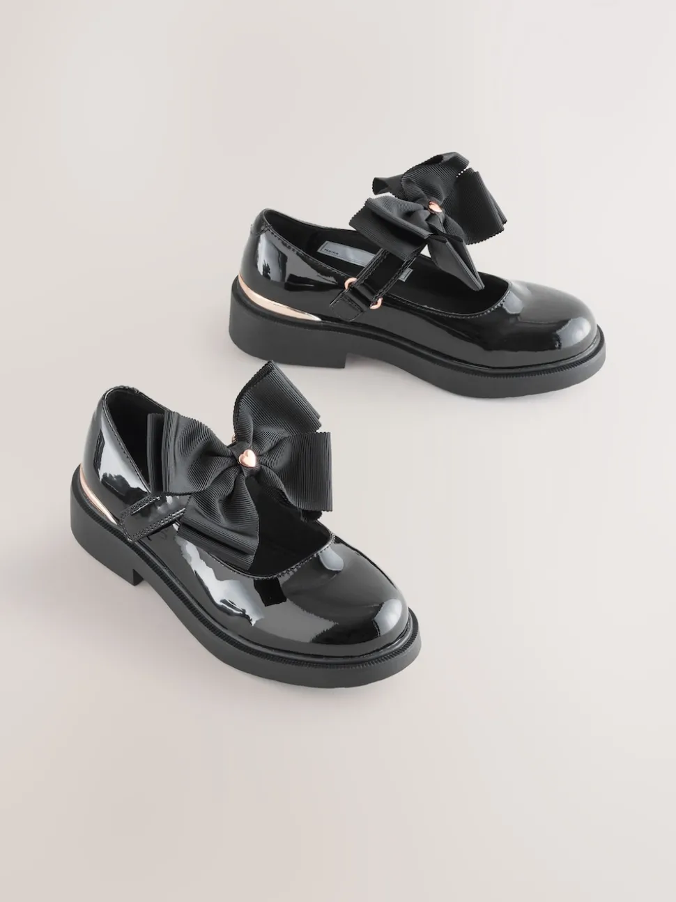 Black Patent Bow Chunky Mary Jane School Shoes