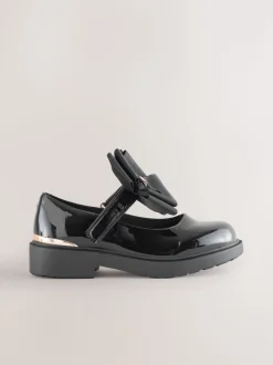 Black Patent Bow Chunky Mary Jane School Shoes