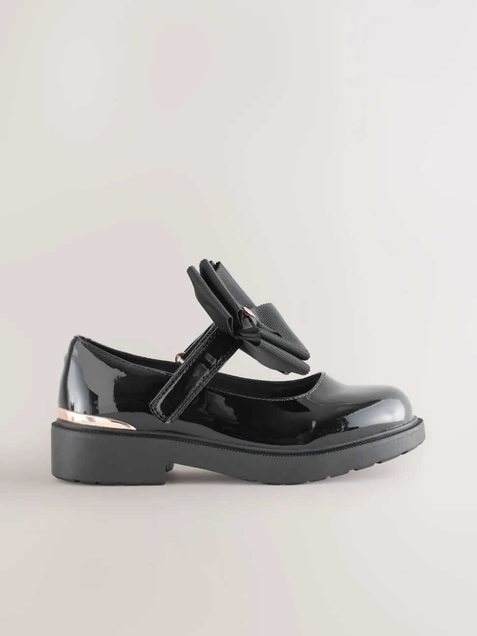 Black Patent Bow Chunky Mary Jane School Shoes