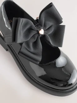 Black Patent Bow Chunky Mary Jane School Shoes