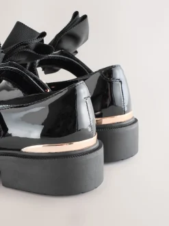 Black Patent Bow Chunky Mary Jane School Shoes