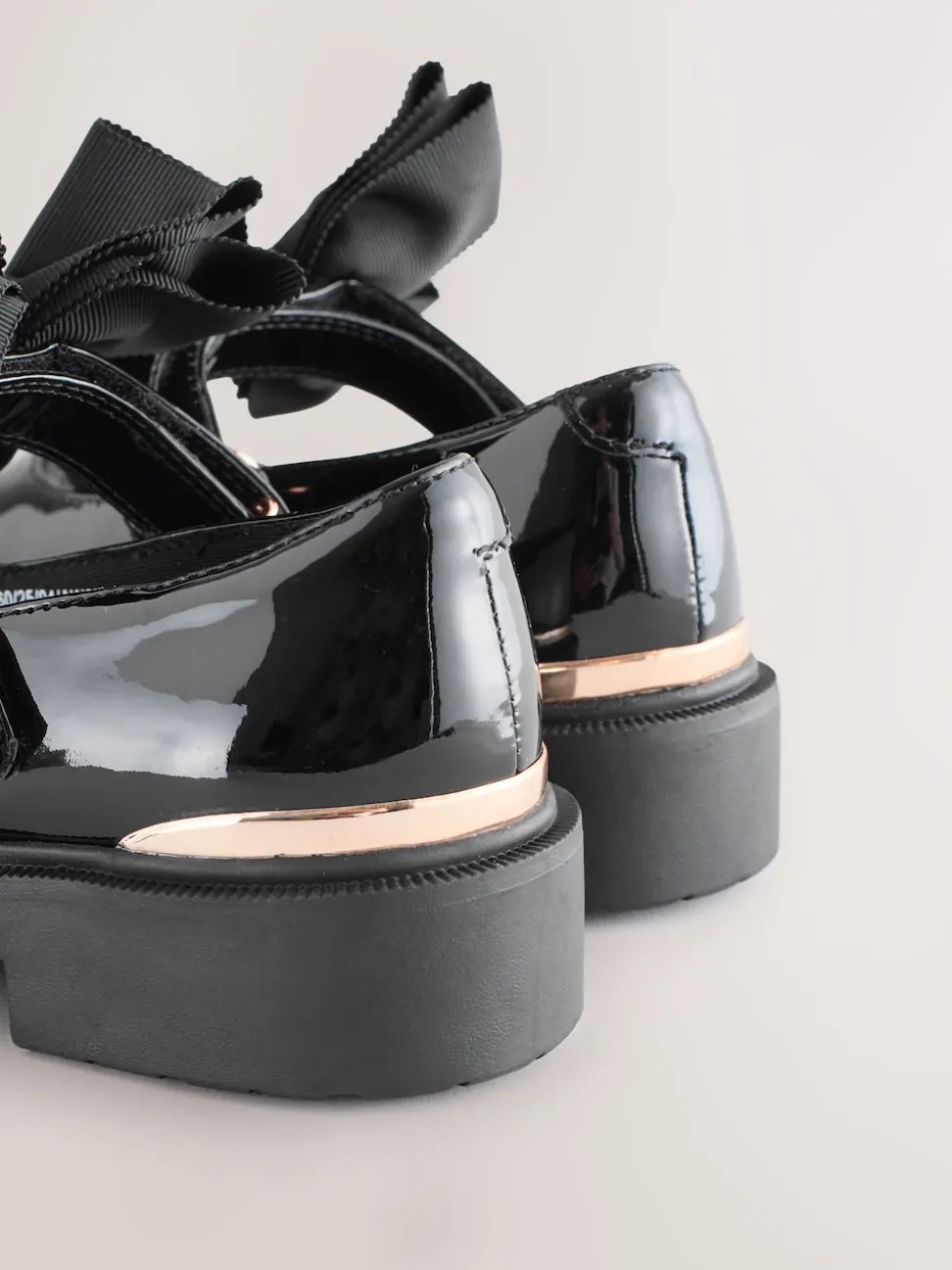 Black Patent Bow Chunky Mary Jane School Shoes