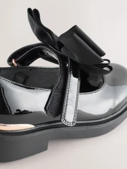 Black Patent Bow Chunky Mary Jane School Shoes