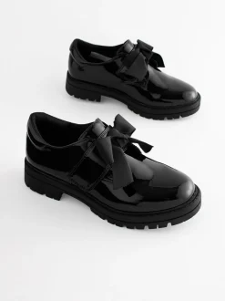 Black Patent Bow Monkstrap Chunky School Shoes