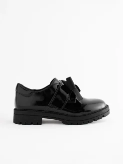 Black Patent Bow Monkstrap Chunky School Shoes