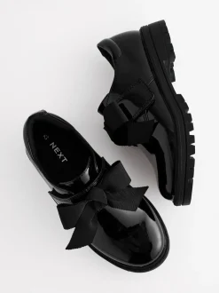 Black Patent Bow Monkstrap Chunky School Shoes