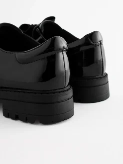 Black Patent Bow Monkstrap Chunky School Shoes
