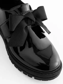 Black Patent Bow Monkstrap Chunky School Shoes