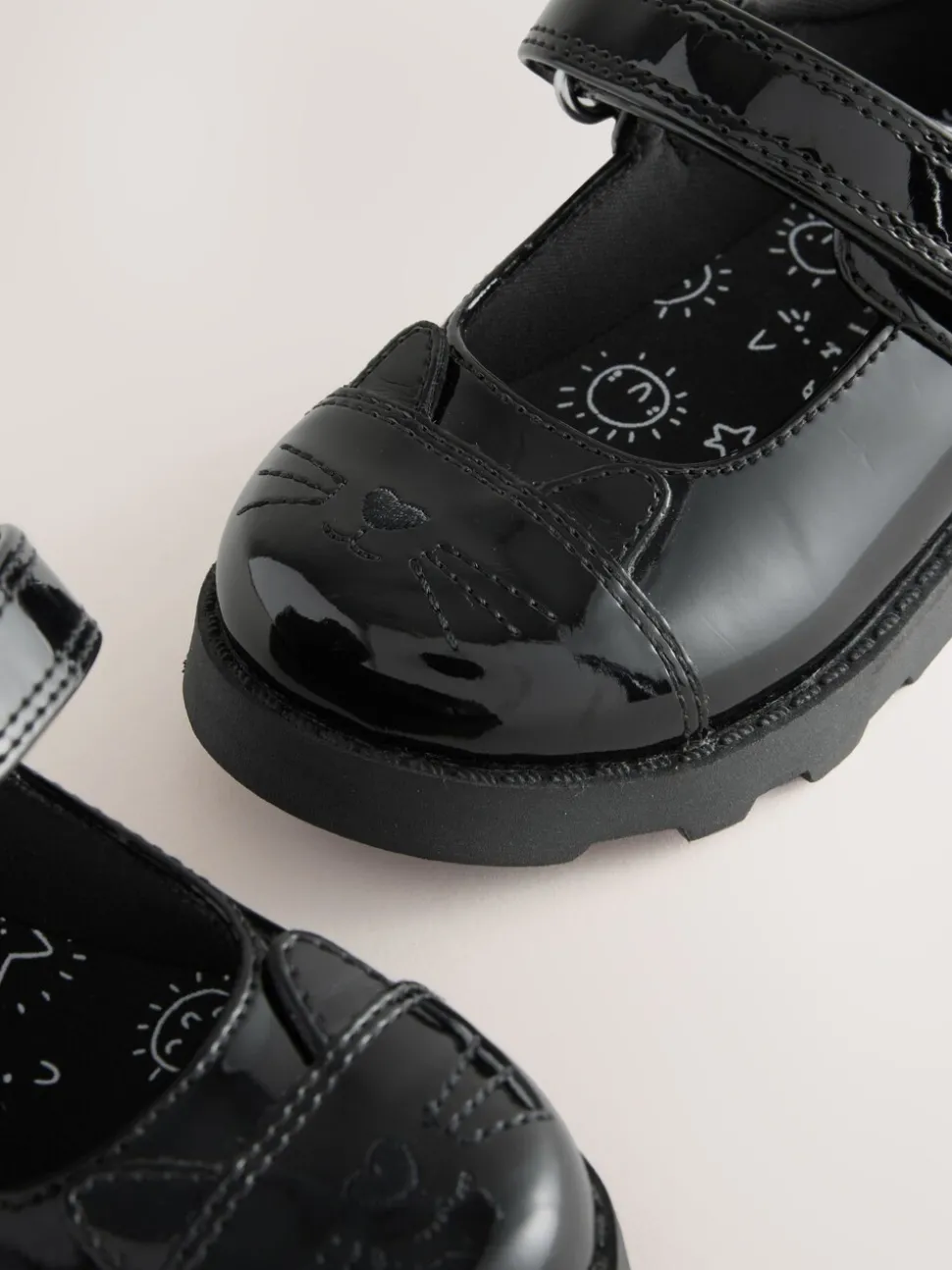 Black Patent Cat Character Mary Jane School Shoes