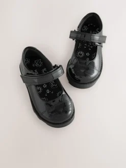 Black Patent Cat Character Mary Jane School Shoes